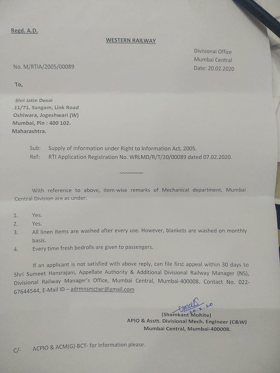 Blankets in Rajdhani Express washed on a monthly basis, reveals RTI